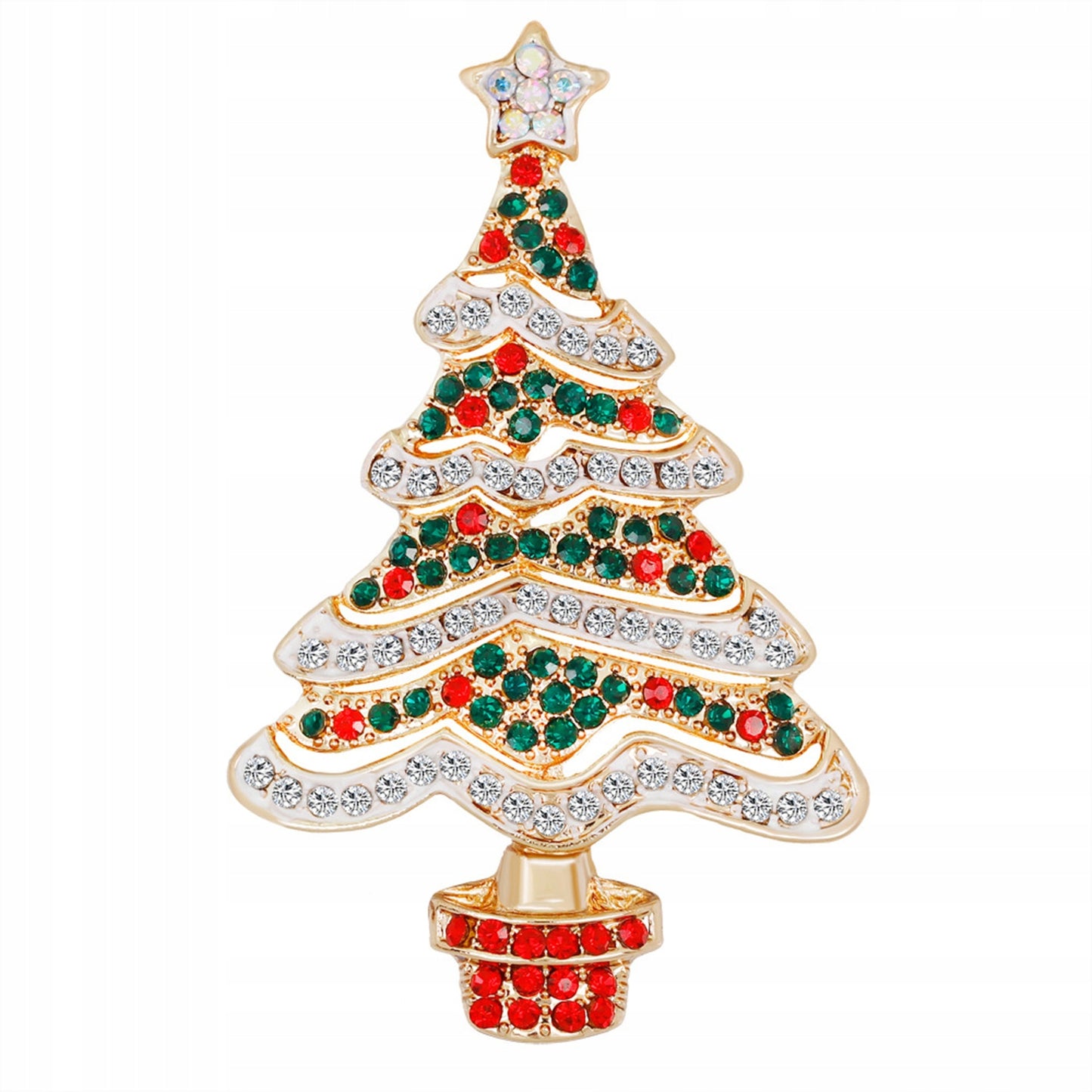 Weihnachtsbaum mit weißer Kette - bunte Weihnachtsbrosche
