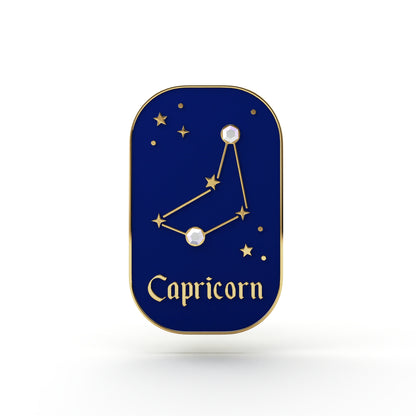 Sternzeichen Steinbock – Zirkon-Anstecker mit 14 Karat Gold veredelt