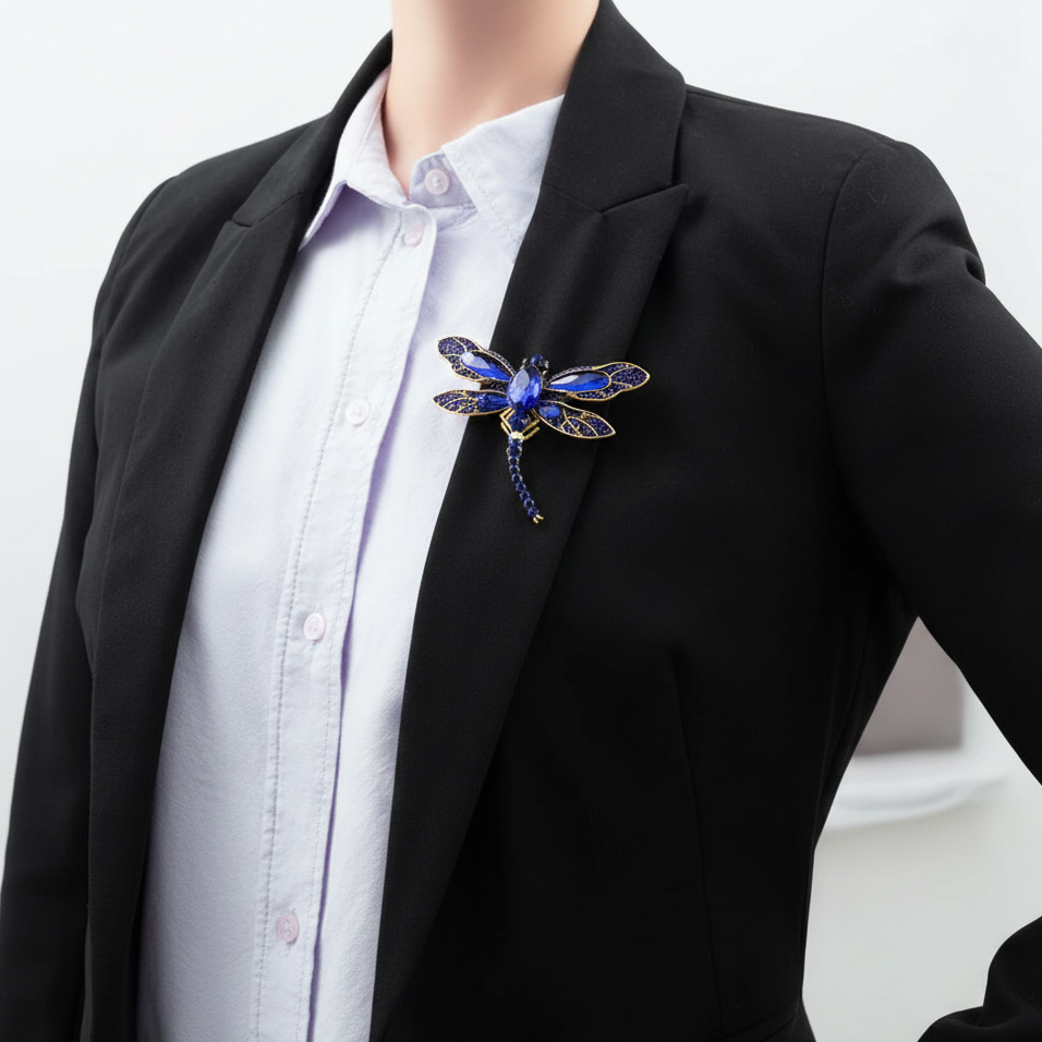 PINETS DRAGONFLY Brosche, goldfarben mit blauen Zirkonen 
