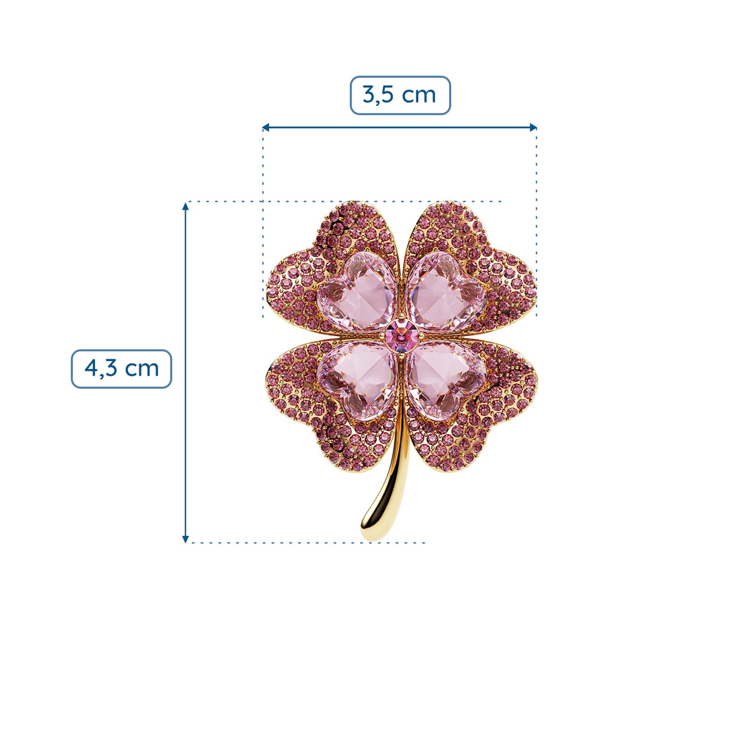 Rosa vierblättriges Kleeblatt mit Zirkonen - Glücksbrosche
