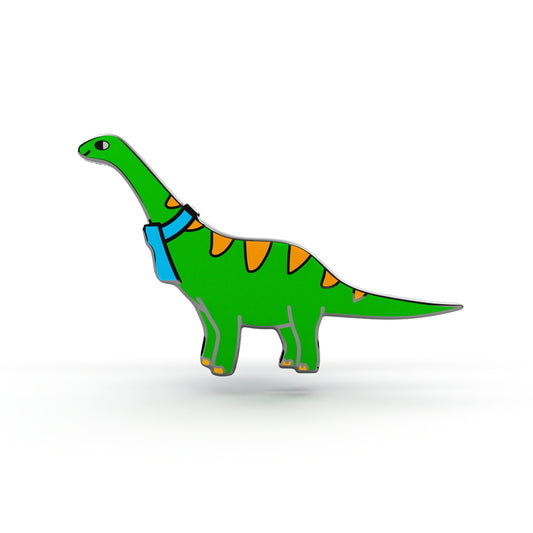 Grüner Dinosaurier mit Schal - Anstecker für ein Kind