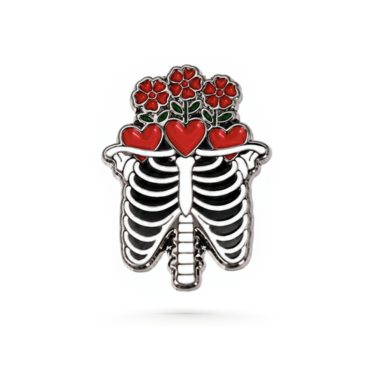 Rippenbogen mit roten Herzen und Blumen, gotische Anatomie