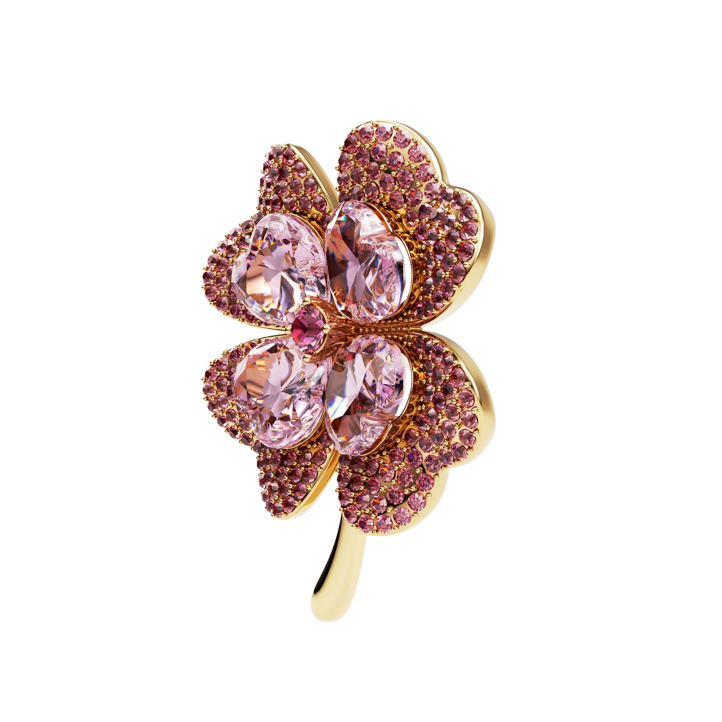 Rosa vierblättriges Kleeblatt mit Zirkonen - Glücksbrosche