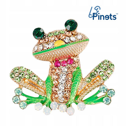 Grüner Frosch - Brosche mit Zirkonias