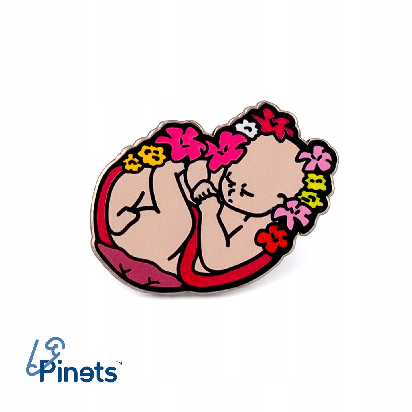 Babyfötus umgeben von Blumen - Anstecknadel