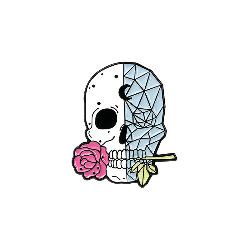 Totenkopf mit Rose - Anstecker