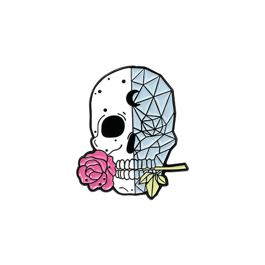 Totenkopf mit Rose - Anstecker
