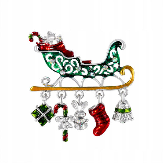 Weihnachtsmanns Schlitten mit Geschenken - Weihnachtsbrosche