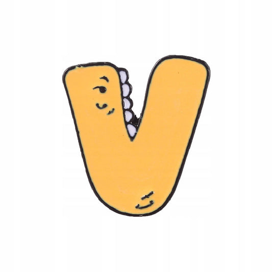 Buchstabe V mit Zähnen - gelbe Anstecknadel