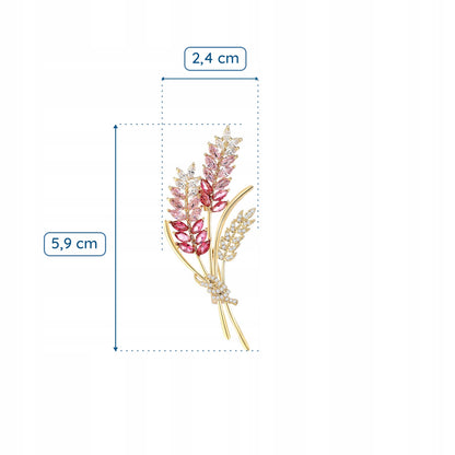 Getreideähren mit rosa Zirkonen – 14K vergoldete Brosche