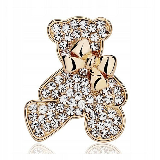 Teddybär mit Schleife, goldene Brosche mit Zirkonia