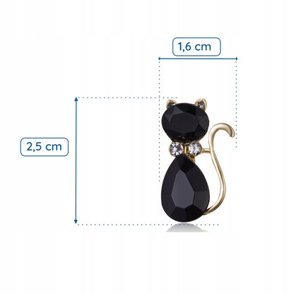 Schwarze Kätzchenbrosche mit Zirkonia
