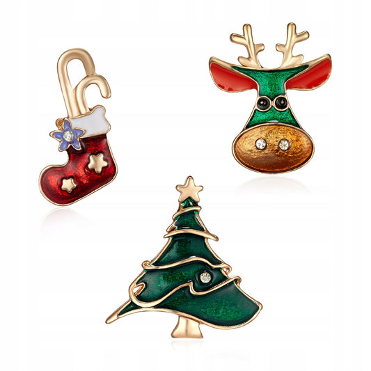 3er-Set Weihnachtsnadeln: Rentier, Weihnachtsbaum, Strumpf