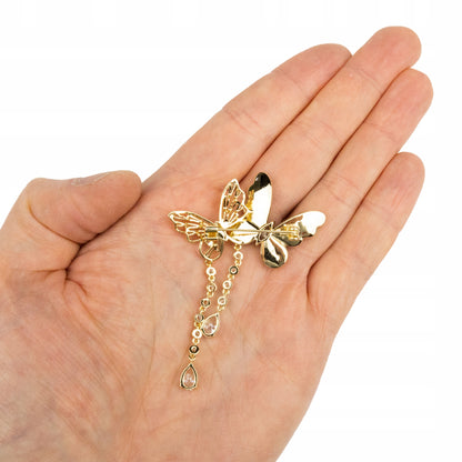 Schmetterlinge mit Ketten - 14K vergoldete Brosche