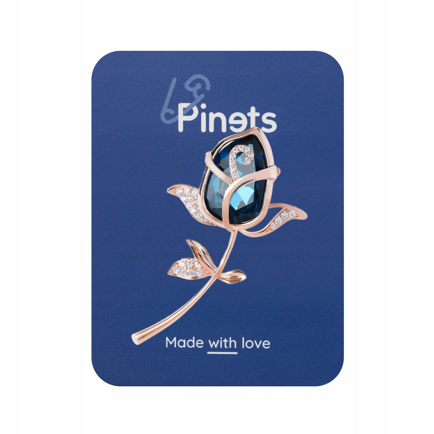 Blaue Rose – 14 Karat rosévergoldete Brosche