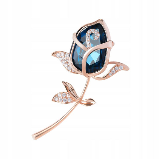 Blaue Rose – 14 Karat rosévergoldete Brosche