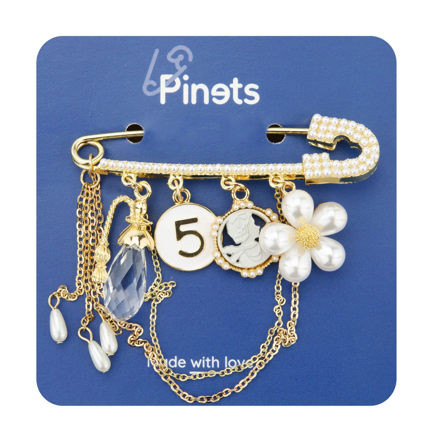 Goldene Sicherheitsnadel mit Anhängern