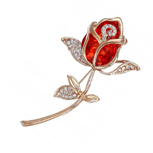 Rote Rose mit Zirkonia-Brosche