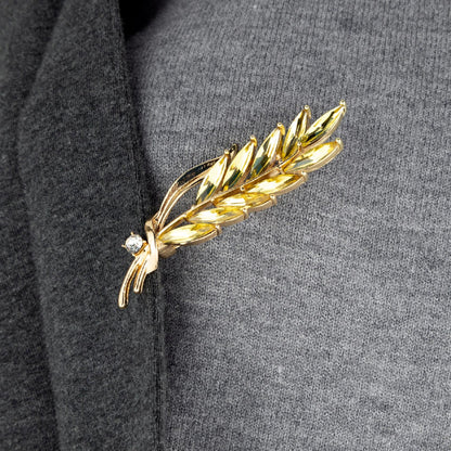 Goldene Weizenähre mit Zirkonia - Brosche