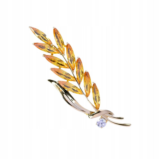 Goldene Weizenähre mit Zirkonia - Brosche