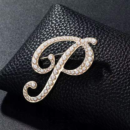 Goldbrosche Buchstabe P mit Perlen