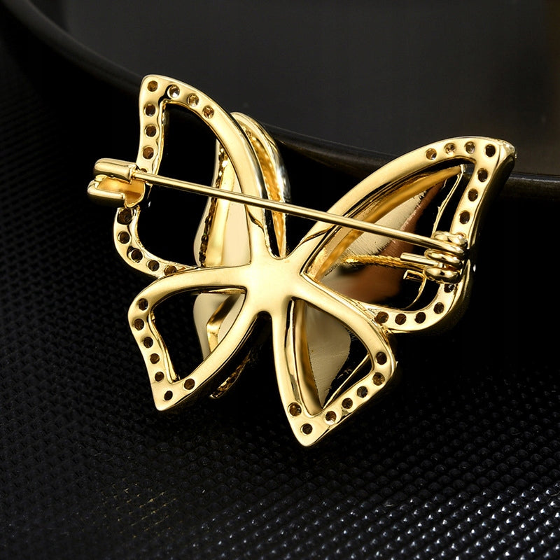 Blauer Schmetterling – 14 Karat vergoldete Brosche