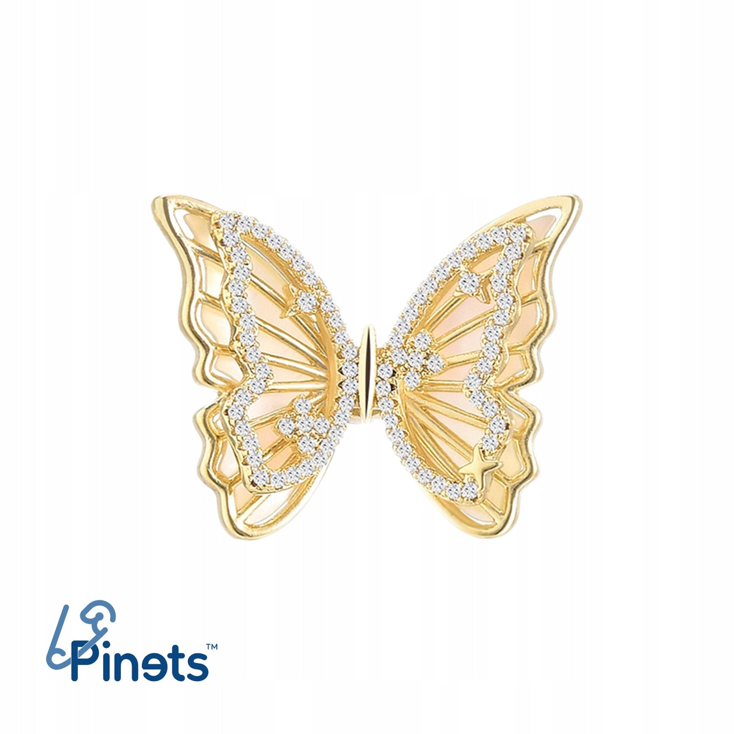 Schmetterling mit Zirkonia - 14K vergoldeter Stift