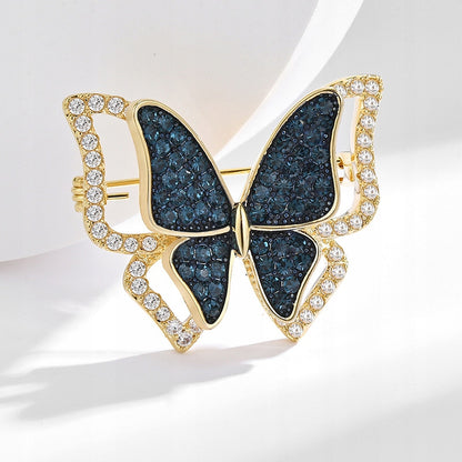 Blauer Schmetterling – 14 Karat vergoldete Brosche
