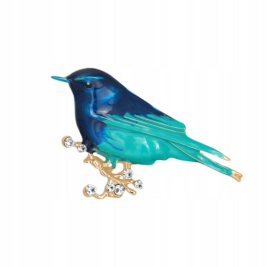Blauer und blauer Vogel - Brosche mit Zirkonias