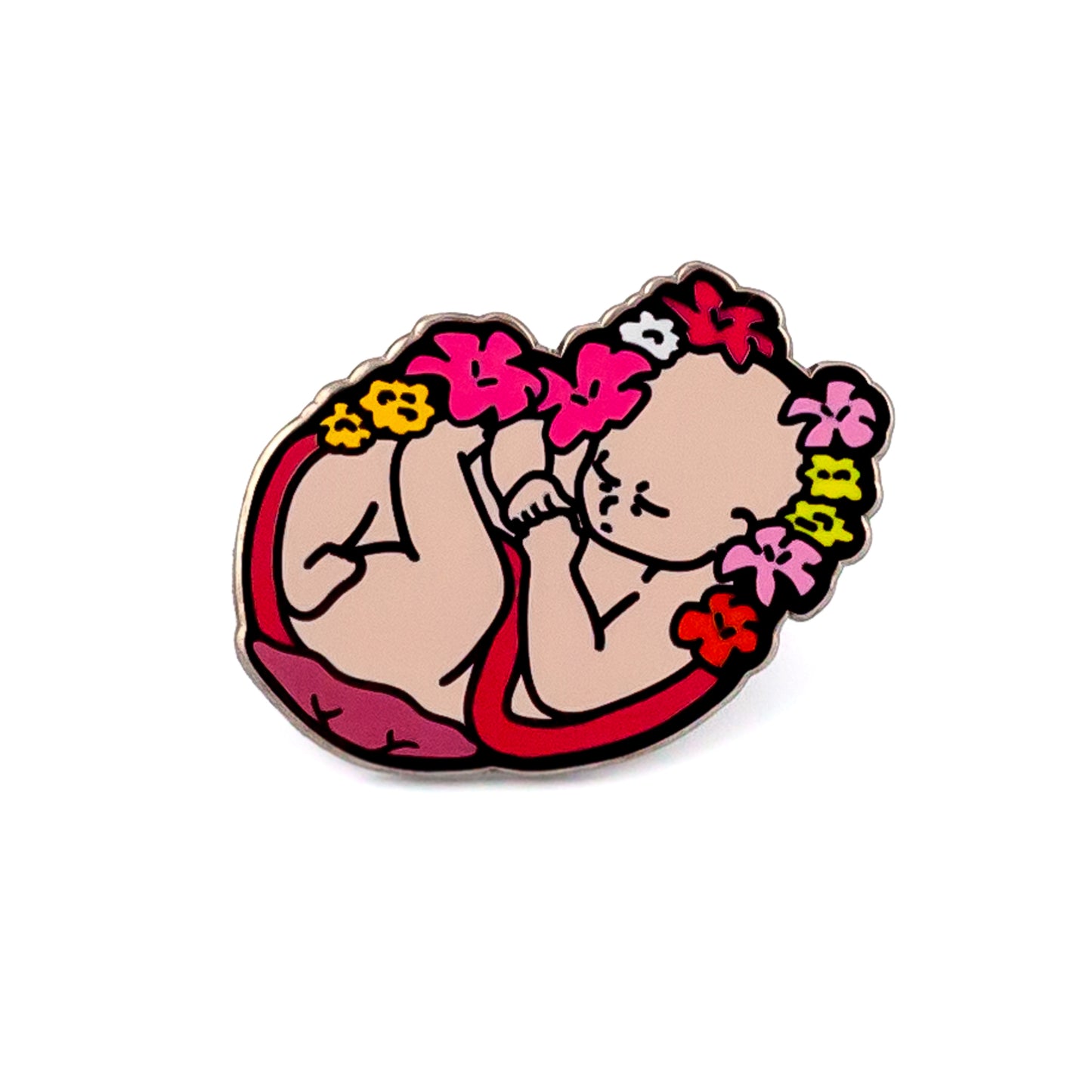 Babyfötus umgeben von Blumen - Anstecknadel