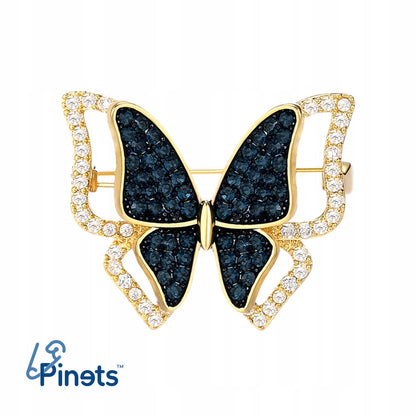 Blauer Schmetterling – 14 Karat vergoldete Brosche