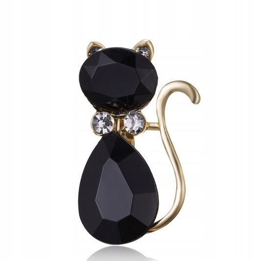 Schwarze Kätzchenbrosche mit Zirkonia
