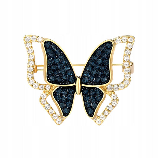 Blauer Schmetterling – 14 Karat vergoldete Brosche