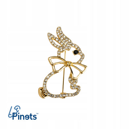 Hase mit Schleife - Goldbrosche mit Zirkonia