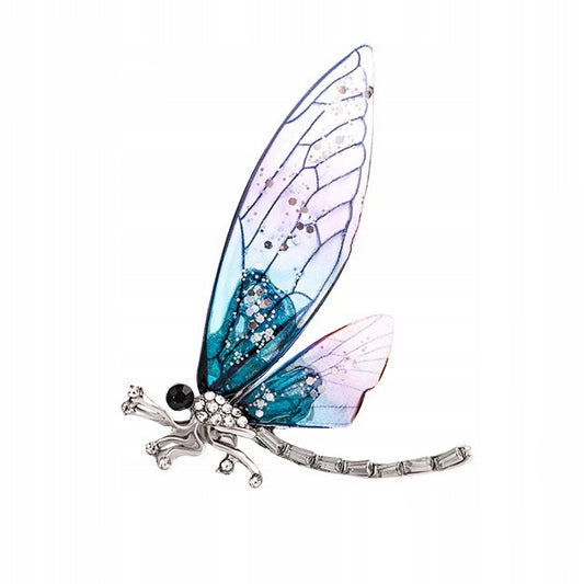 Libelle mit bunten Harzflügeln - Brosche