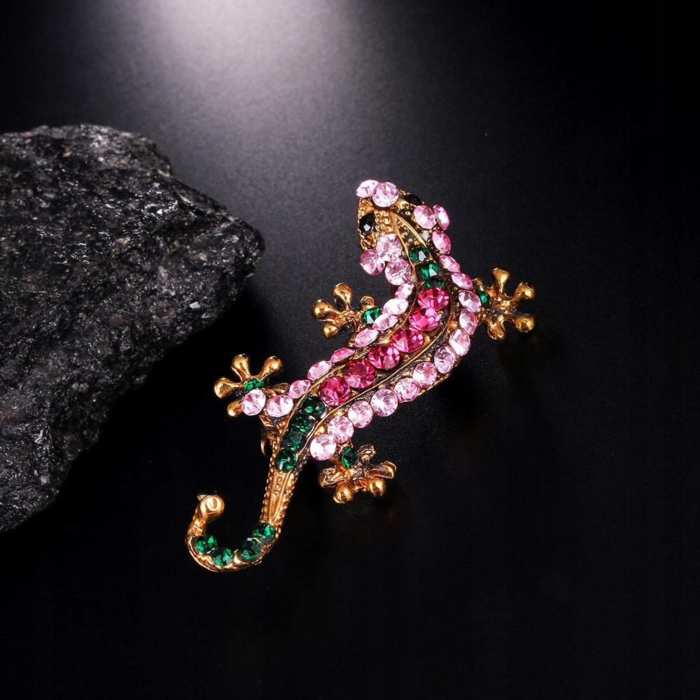 Gecko-Brosche mit Zirkonia