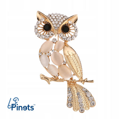 Eule mit Zirkonia - Goldbrosche als Geschenk
