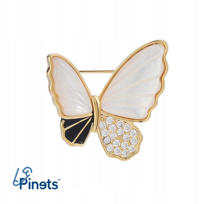 Schmetterling gefüllt mit Perlmutt - 14K vergoldete Brosche