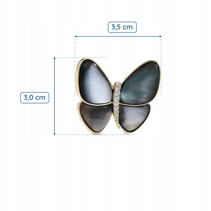Schmetterling gefüllt mit Perlmutt - 14K vergoldete Brosche