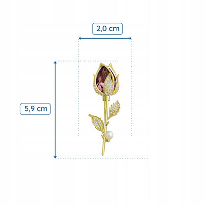 Rose mit Zirkonen und einer Perle – 14 Karat vergoldete Brosche