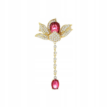 Blume mit Kette - 14K vergoldete Brosche