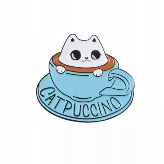 Katzen-Cappuccinotasse mit Anstecknadel