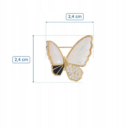 Schmetterling gefüllt mit Perlmutt - 14K vergoldete Brosche