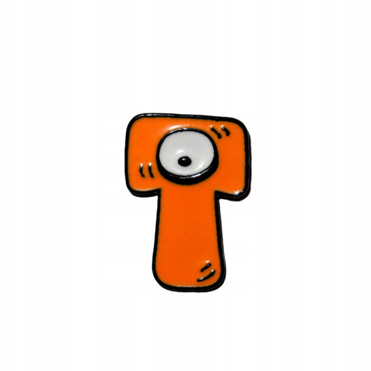 Buchstabe T mit Auge - orangefarbene Anstecknadel