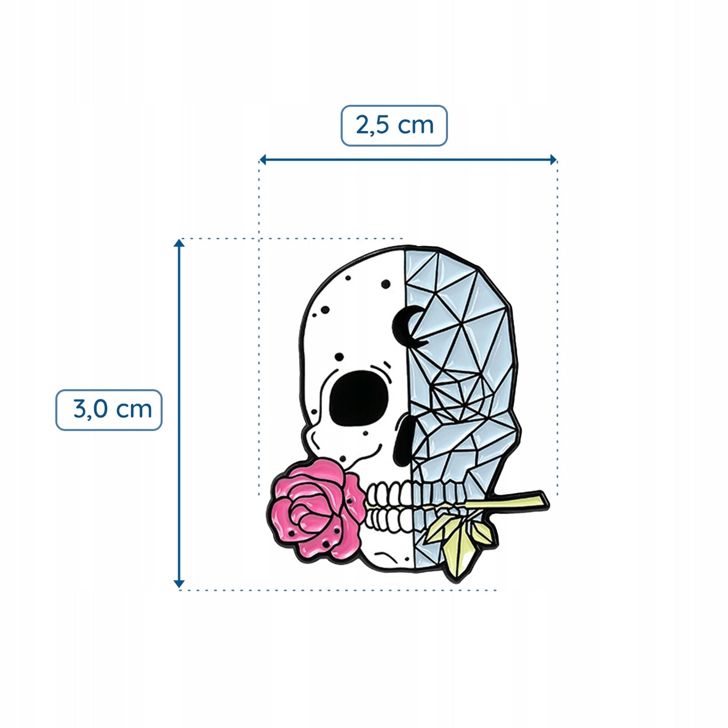 Totenkopf mit Rose - Anstecker