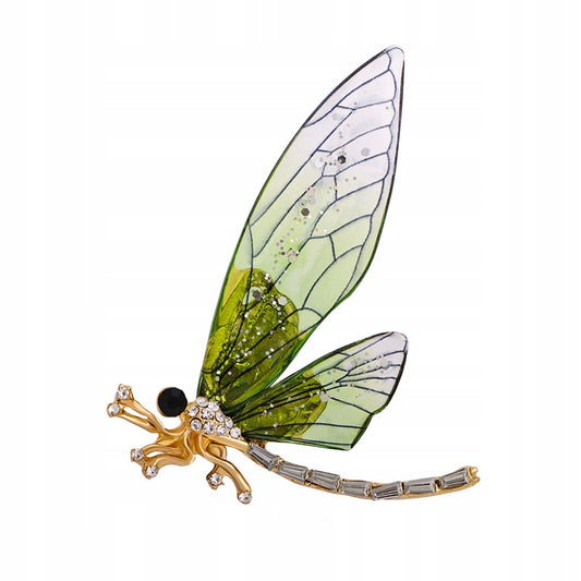 Libelle mit grünen Harzflügeln - Brosche