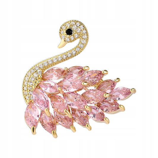 Rosa Schwan - 14 Karat vergoldete Brosche