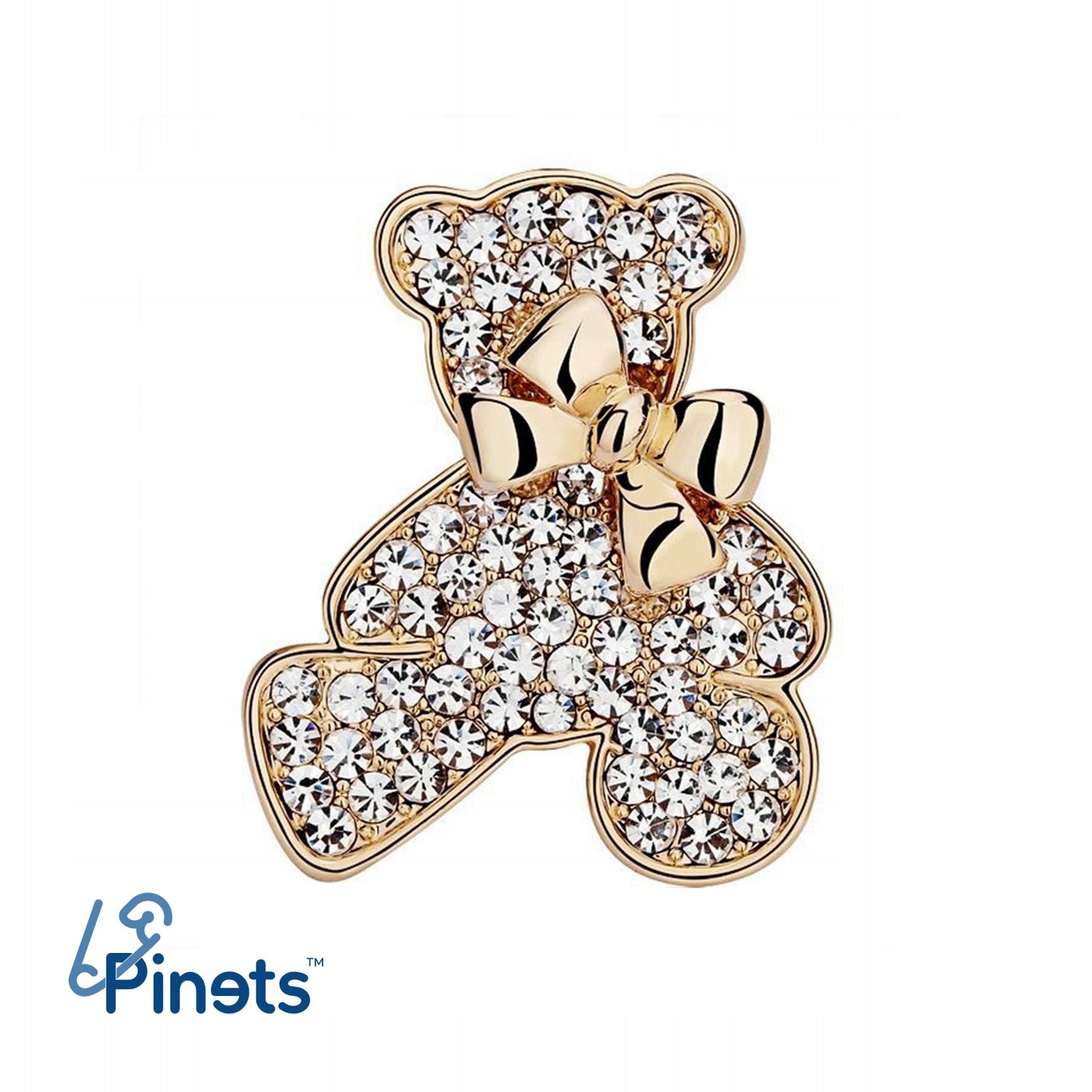 Teddybär mit Schleife, goldene Brosche mit Zirkonia