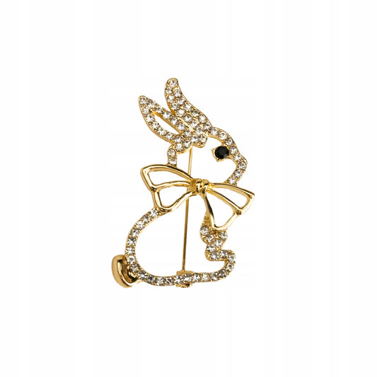 Hase mit Schleife - Goldbrosche mit Zirkonia