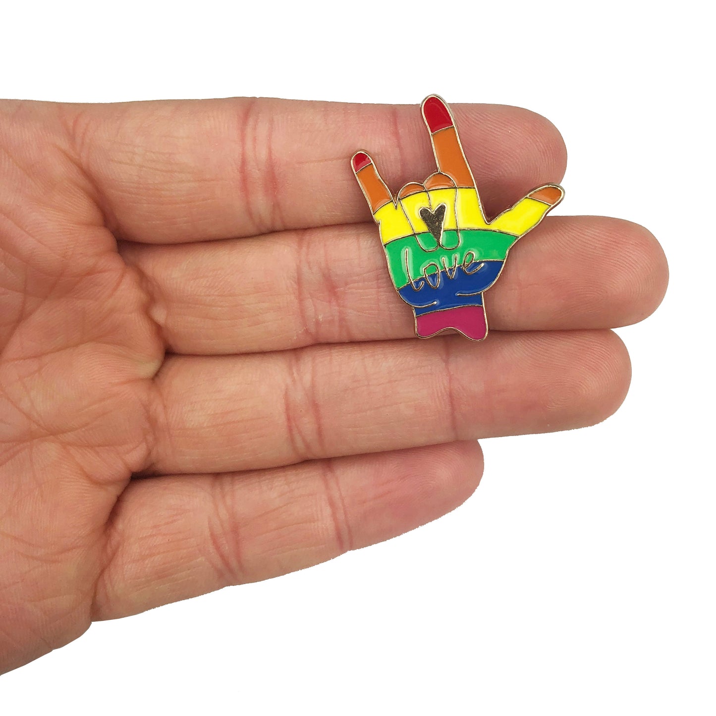 Regenbogen Hand Liebe Button